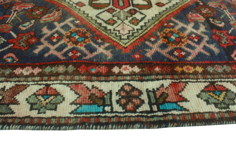 Fine Vintage Distressed Riya Navy/Ivory Runner, 2'11x13'7