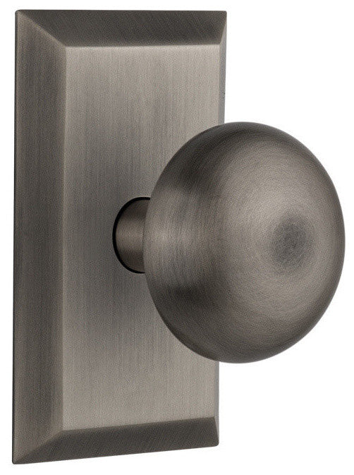Studio Plate Privacy New York Door Knob, Antique Pewter