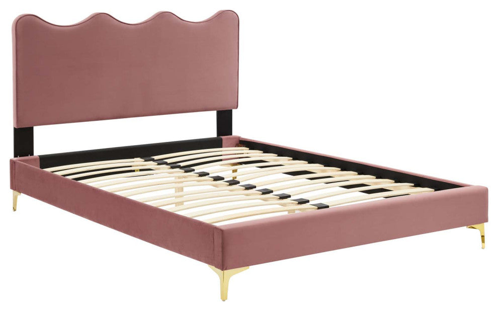Current Performance Velvet Queen Platform Bed, Dusty Rose