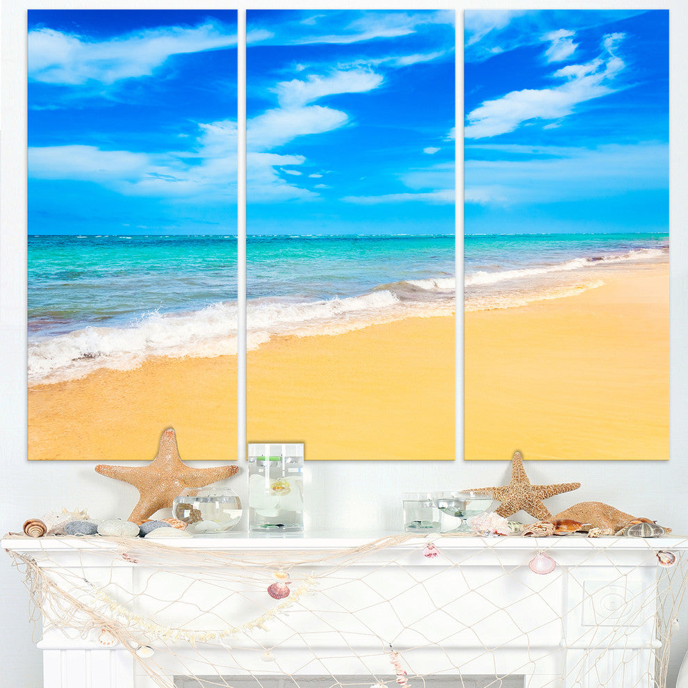 "Blue Sandy Tropical Sea Beach" Metal Wall Art, 3 Panels, 36"x28"