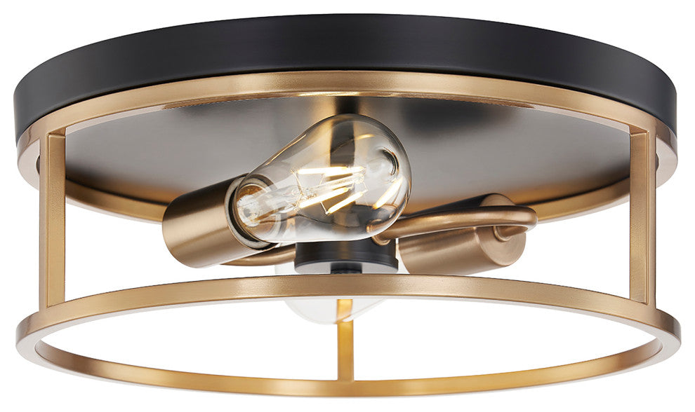 Knox Round Flush Mount 2-Light Matte Black/Brass