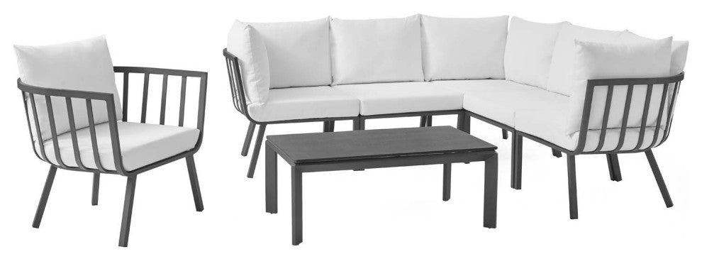 Lounge Sectional Sofa Chair Set, Aluminum, Metal, Gray White, Outdoor