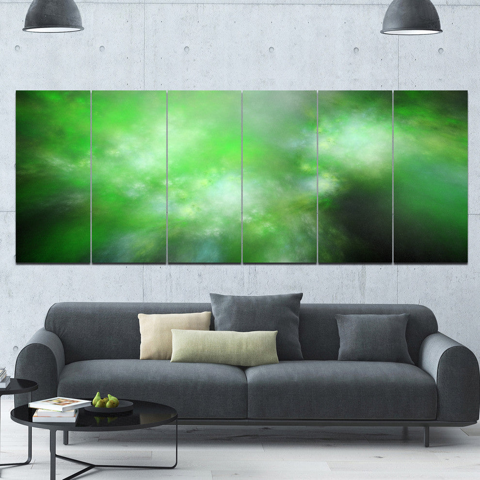 Green Blur Sky with Stars, Abstract Canvas Art Print, 70"x28", 6 Panels