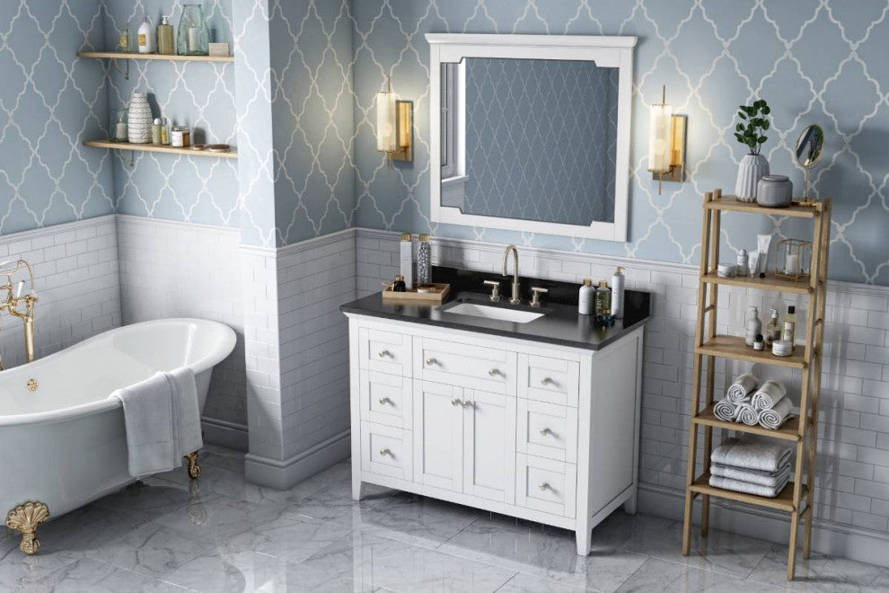 Chatham Traditional 48" White Single Sink Vanity, Black Granite Vanity Top