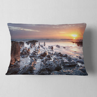 Sunset at Woolacombe Bay Devon UK Seashore Throw Pillow, 12"x20"