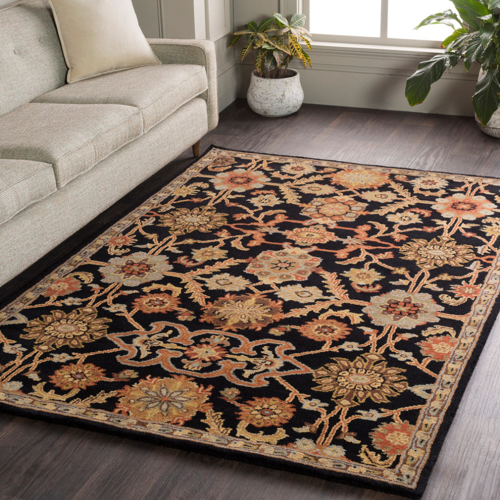 Surya Middleton AWMD-2073 Traditional Area Rug, Black, 6' Round