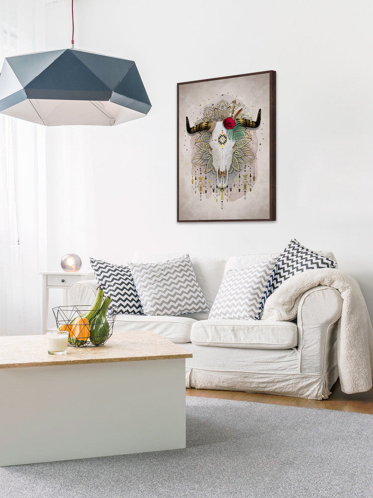 "Red Rose Horn" Floater Framed Painting Print on Canvas, 16"x24"