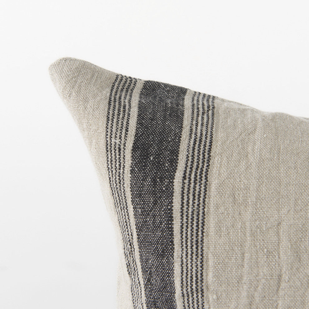 Beige and Black Striped Lumbar Pillow Cover