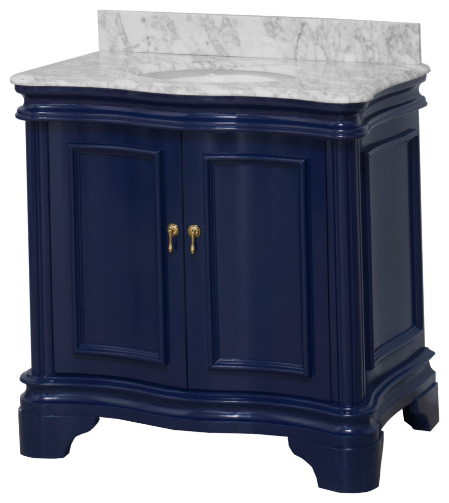 Katherine 36" Bath Vanity, Royal Blue, Carrara Marble