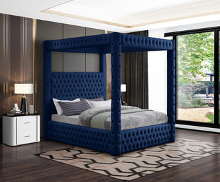Royal Velvet Upholstered Bed, Navy, Queen