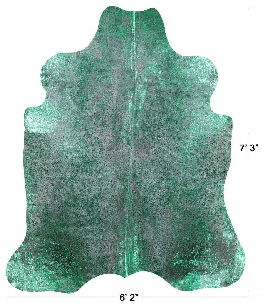 Green Metallic Cowhide Rug 7' 3" X 6' 2" C2127