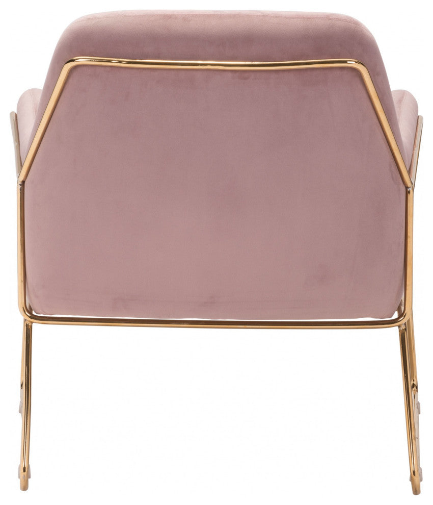 Comfy Square Pink Velvet and Gold Accent Arm Chair
