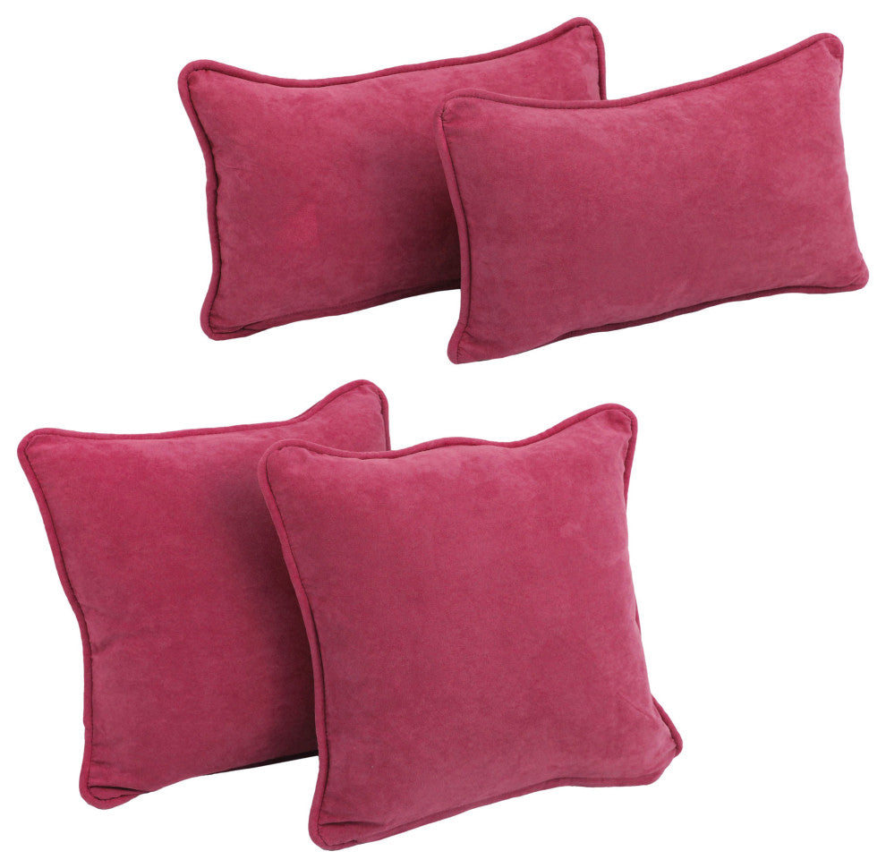 Double-Corded Solid Microsuede Throw Pillows With Inserts, Set of 4, Bery Berry