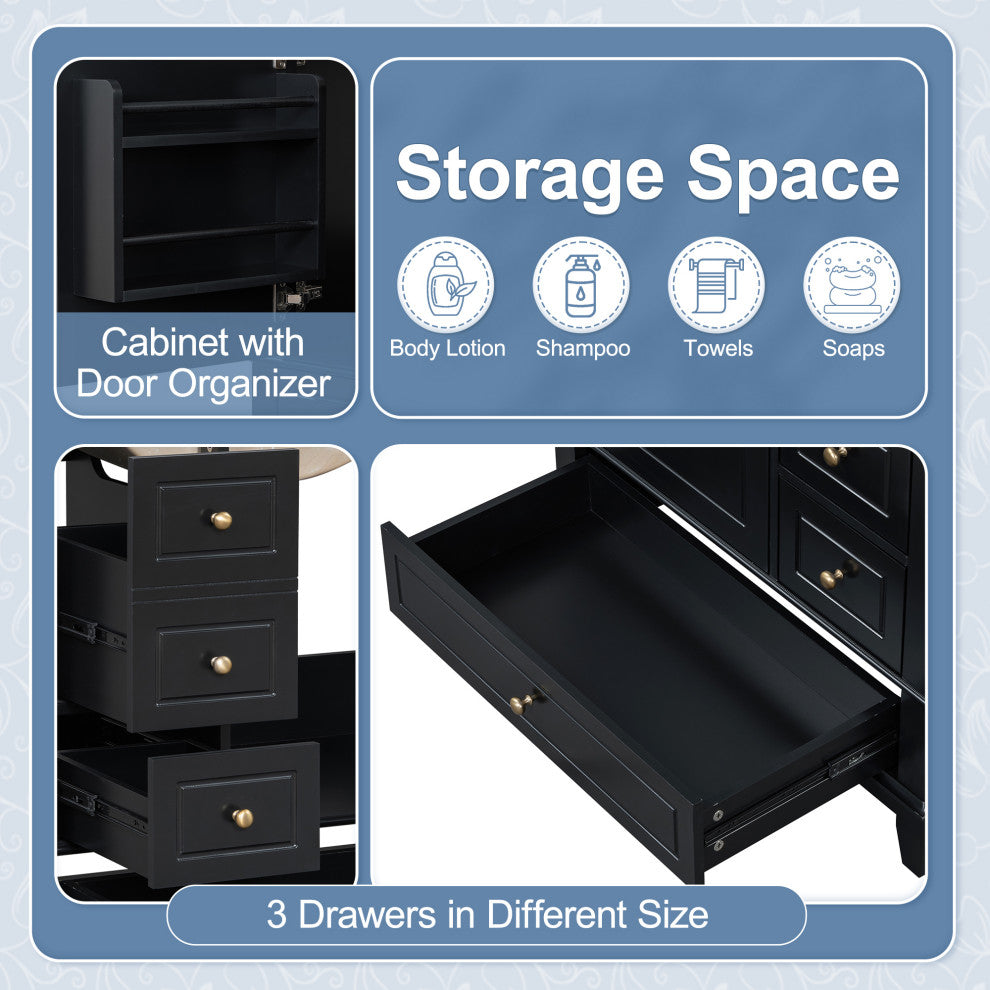 GDF Studio 30" Vanity With Ceramic Sink, Soft Close Door & Drawers, Black