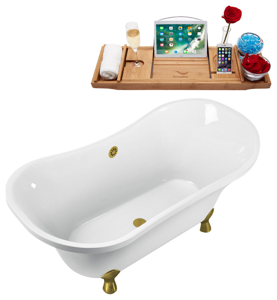 60" Streamline N920BGL-BGL Clawfoot Tub and Tray With External Drain