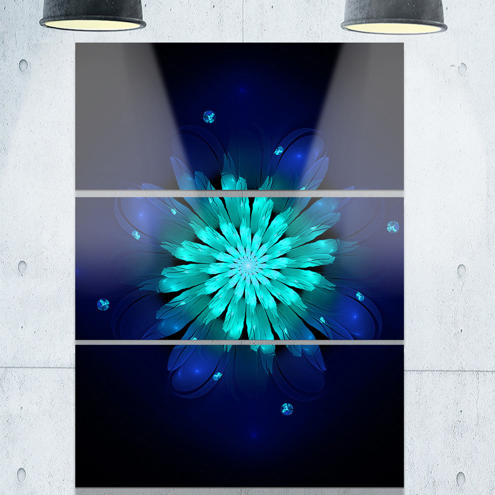 "Fractal Flower Blue & Turquoise" Metal Wall Art, 3 Panels, 28"x36"