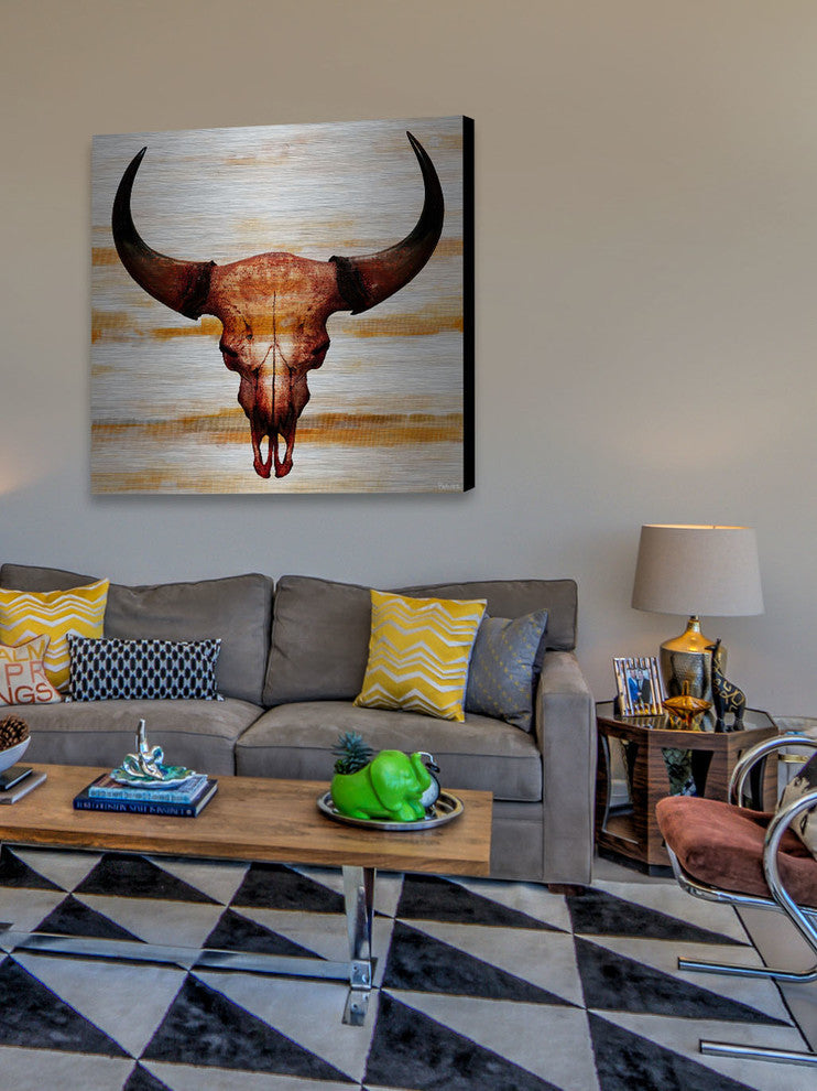 "Burnt Orange Skull" Print on Brushed Aluminum, 32"x32"