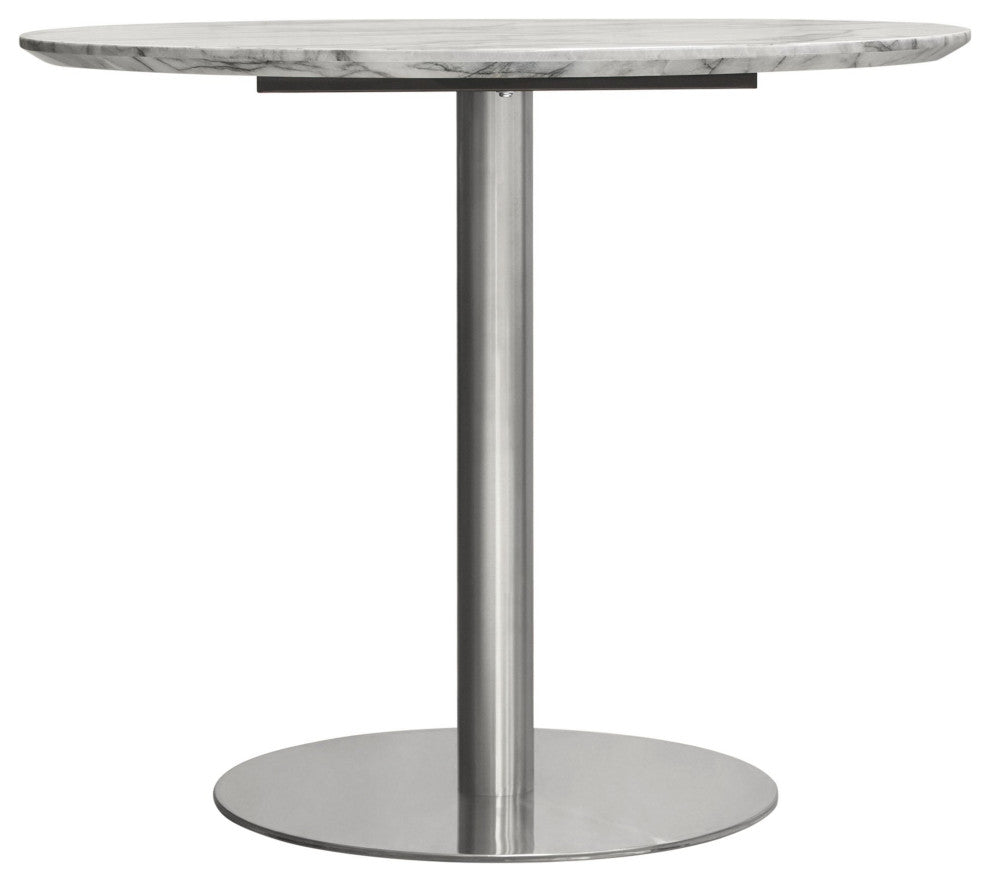 Stella 36" Round Dining Table With Metal Base, Silver