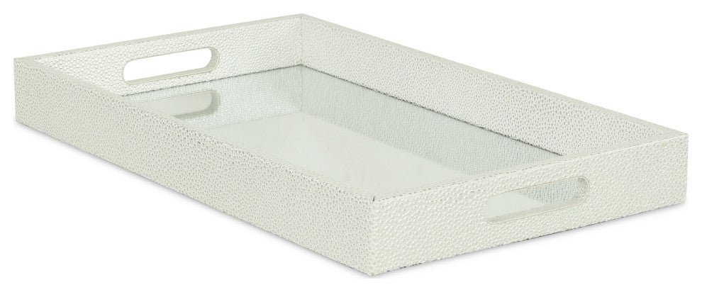 Labai Faux Shagreen, Mirrored Tray, White Silver
