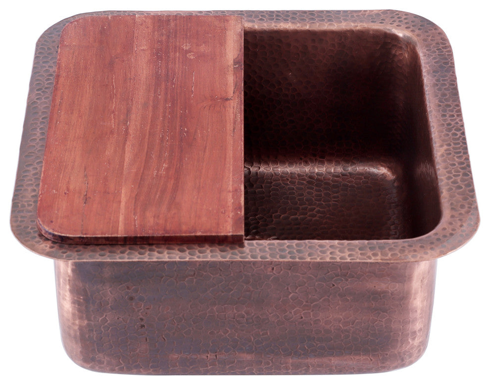 Nantucket Sinks'' SQRC-7PS Copper Square Bar Sink and Cutting Board