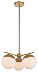 Eclipse 3 Light Pendant, Brass And Frosted White