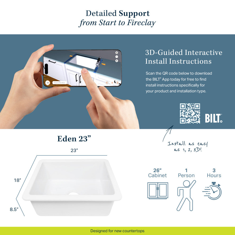 Eden Matte Black Fireclay 23" Single Bowl Undermount Kitchen Sink