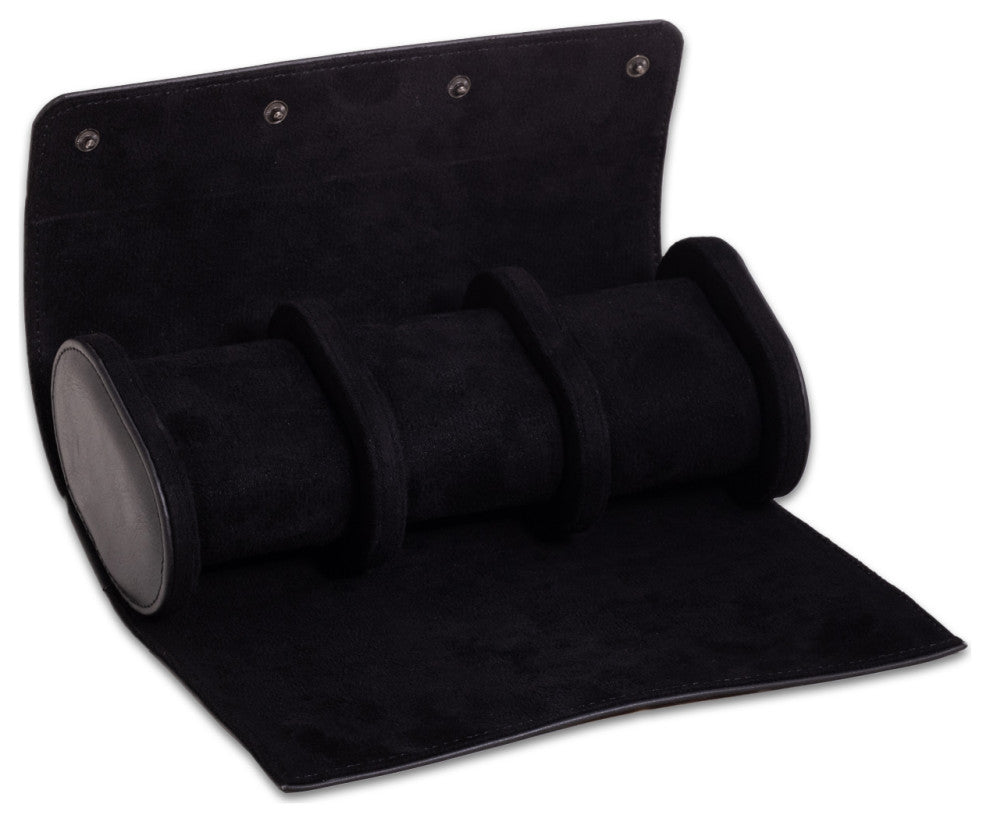 Leather 3 Watch Roll, Inidividual Snap Compartments