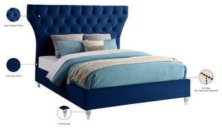 Kira Velvet Upholstered Bed, Navy, Queen