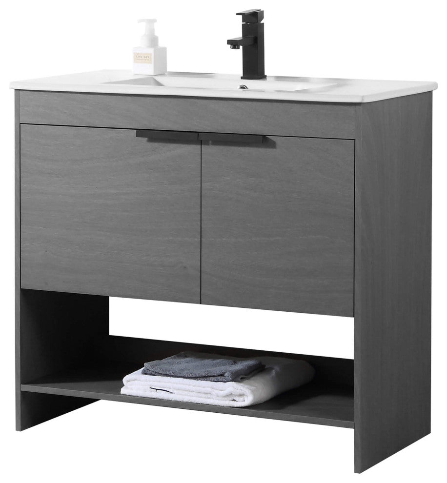Phoenix Bath Vanity With Ceramic Sink - Full Assembly Required, Classic Grey, 36 Inch