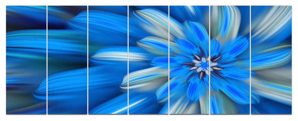 Exotic Dance of Blue Flower Petals, Floral Canvas Art Print, 83"x32", 7 Panels