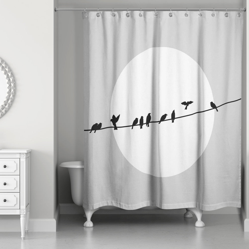 Light Gray Birds on a Line 71x74 Shower Curtain