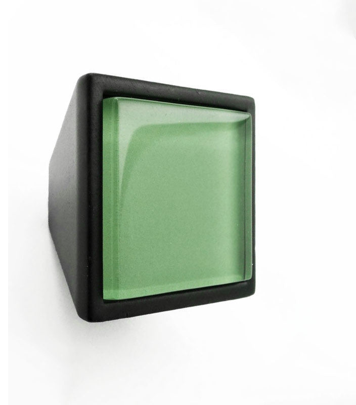 Light Fern Green Crystal Glass Black Metal Square Frustum Knob