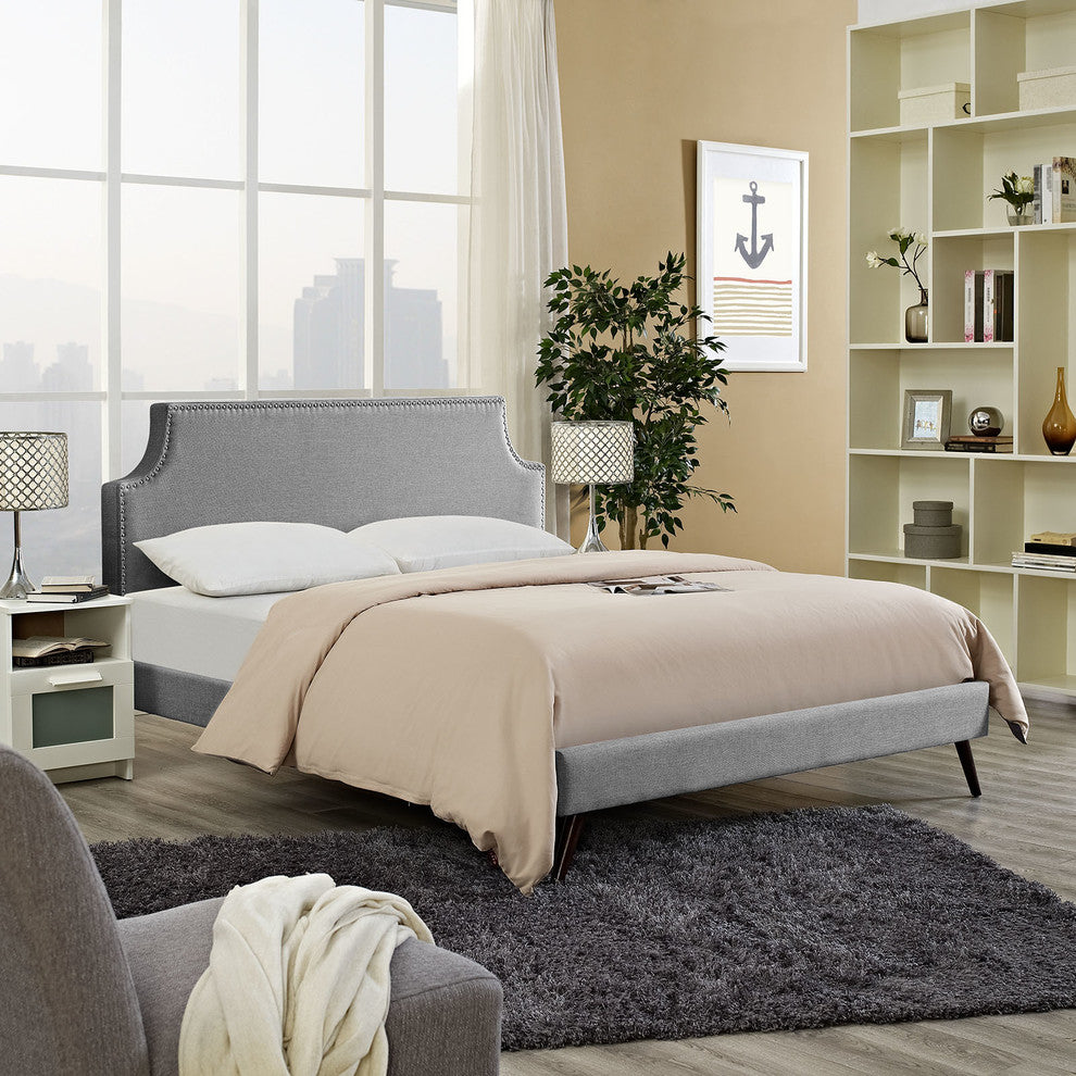 Modway Laura Full Fabric Platform Bed With Round Splayed Legs, Light Gray