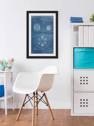 "AC Motor 1896 Blueprint" Framed Painting Print