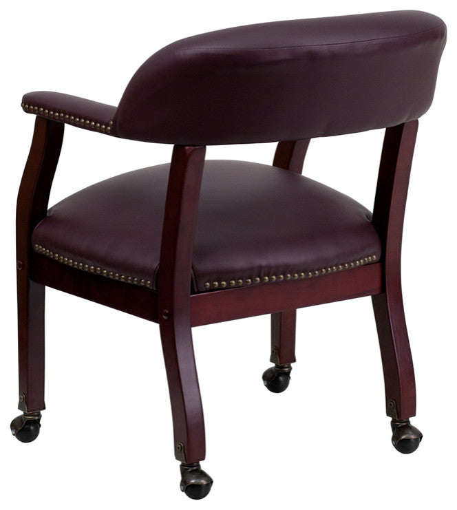 Burgundy Top Grain Leather Conference Chair With Casters