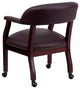Burgundy Top Grain Leather Conference Chair With Casters