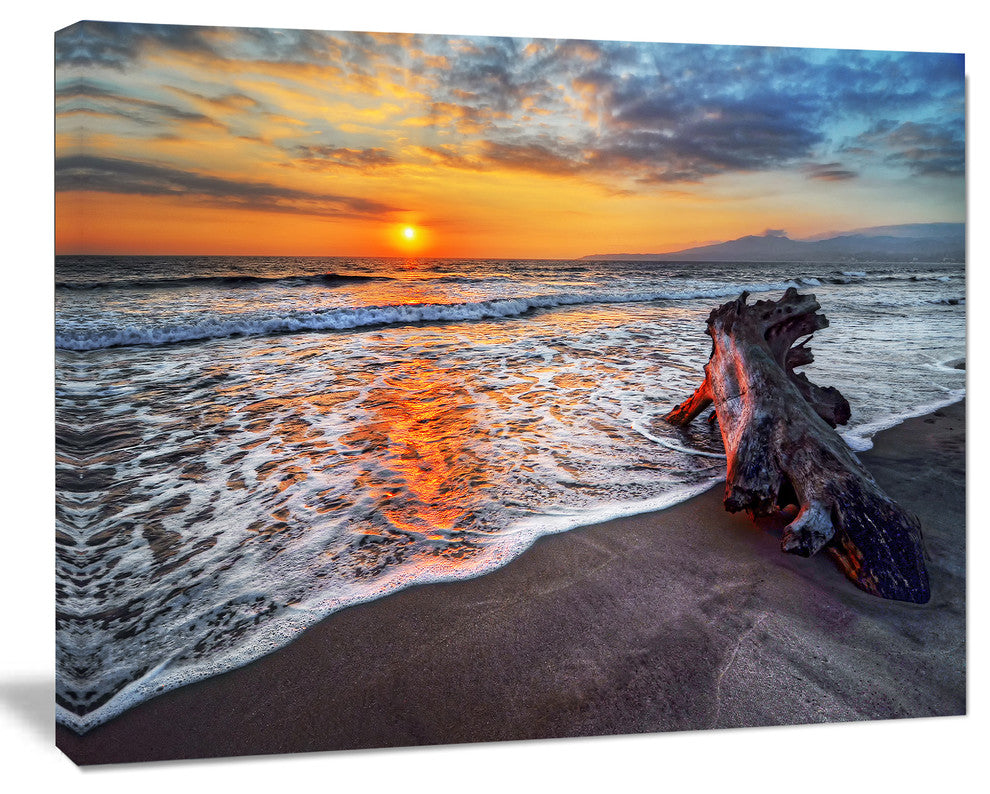 Fantastic Sandy Shore at Sunset, Seashore Canvas Art Print, 60"x28"