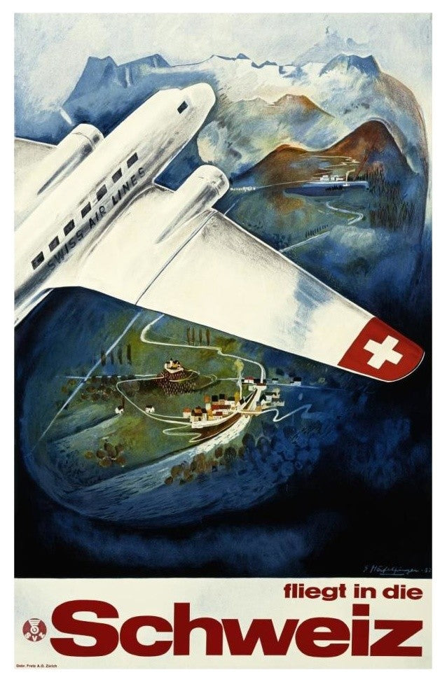 "Fliegt in die Schweiz" Digital Paper Print by Eugen HÃŒ_felfinger, 21"x32"