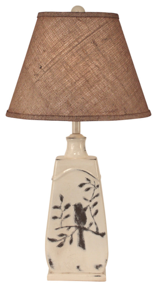 Tapered Distressed Light Nude High Gloss Birds on a Branch Table Lamp