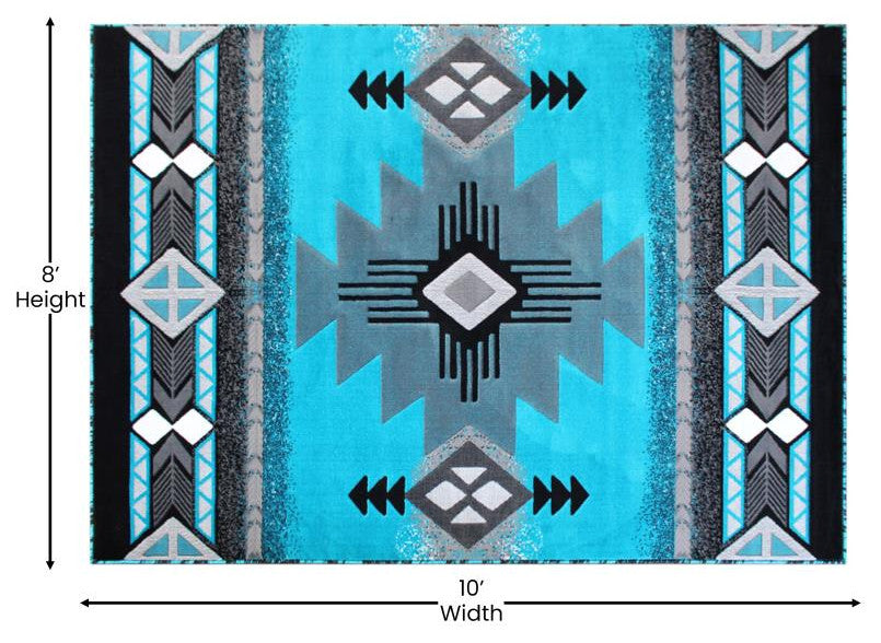 Mohave Collection Traditional Southwestern Style Area Rug, Turquoise, 8' X 10'