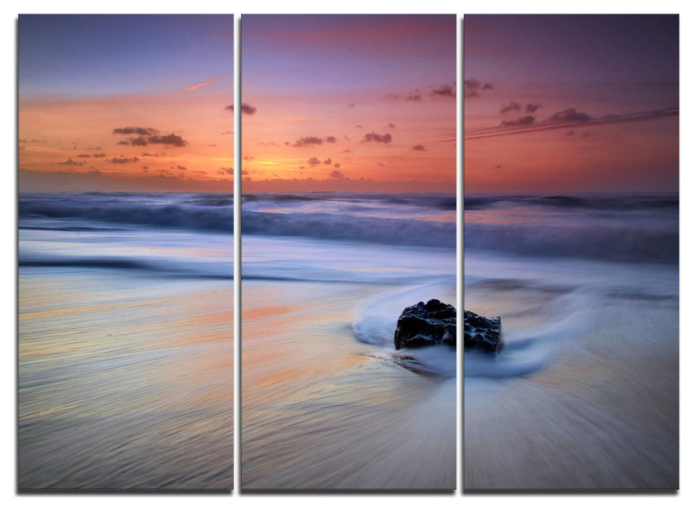 "Rushing Waves at Beach Magoito Sintra" Metal Wall Art, 3 Panels, 36"x28"