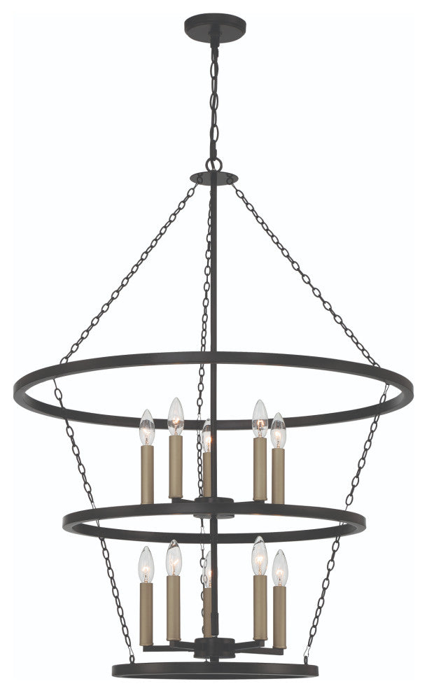 10-Light Candle Style Wagon Wheel Chandelier, Classic Black/Brass Dust