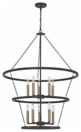 10-Light Candle Style Wagon Wheel Chandelier, Classic Black/Brass Dust