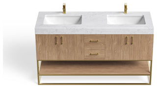 Bahia Bath Vanity, Oak, 60", Brushed Gold Hardware, Double, Freestanding