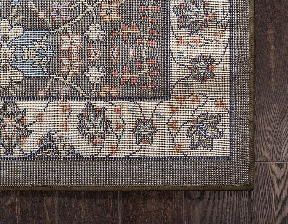 Country and Floral Kashan 2'2"x8'2" Runner Sage Area Rug