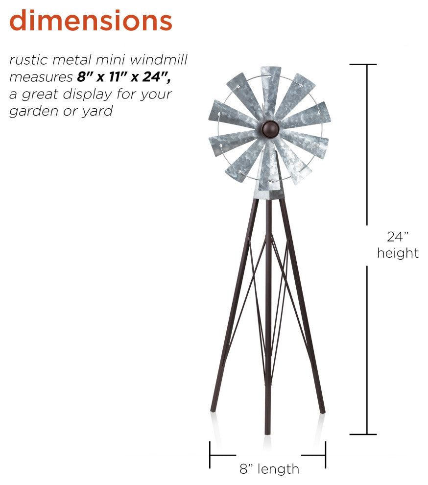 Rustic Bronze and Silver Metal Mini Windmill
