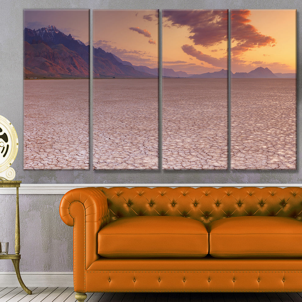 Cracked Earth in Alvord Desert, Landscape Canvas Art Print, 48"x28", 4 Panels