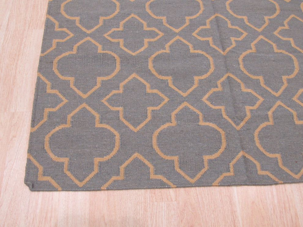 Blue Transitional Geometric Reversible Modern Moroccan Kilim Area Rug
