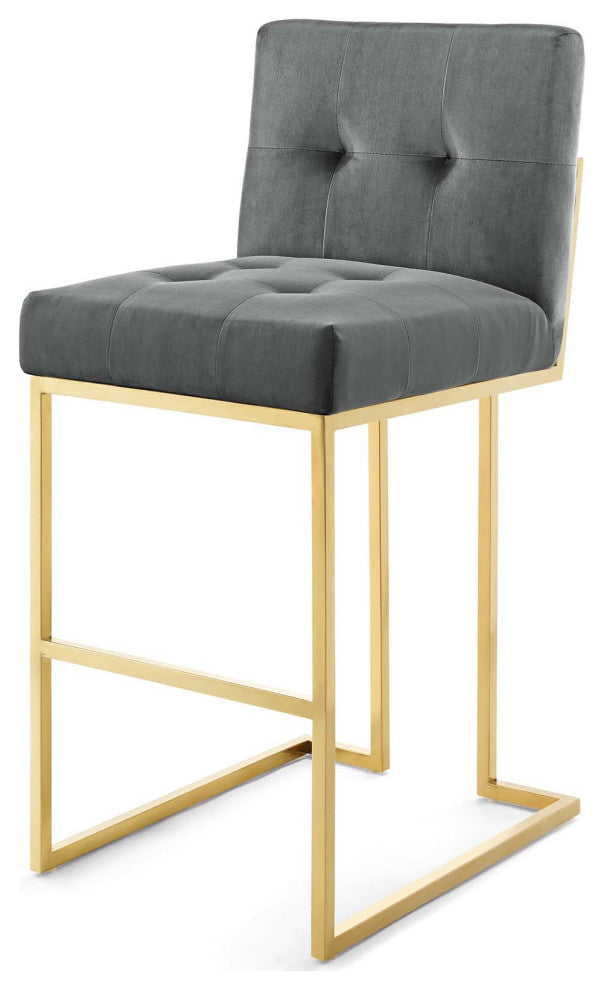 Bar Stool Chair Barstool, Set of 2, Velvet, Gold Gray, Bar Pub Cafe Bistro