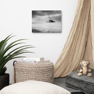 Abandoned West Pier Coastal Seascape Black & White Photo Canvas Art Print, 12" X 16"